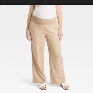 Smocked Waist Wide Leg Maternity Pants Isabel Maternity Taupe XS